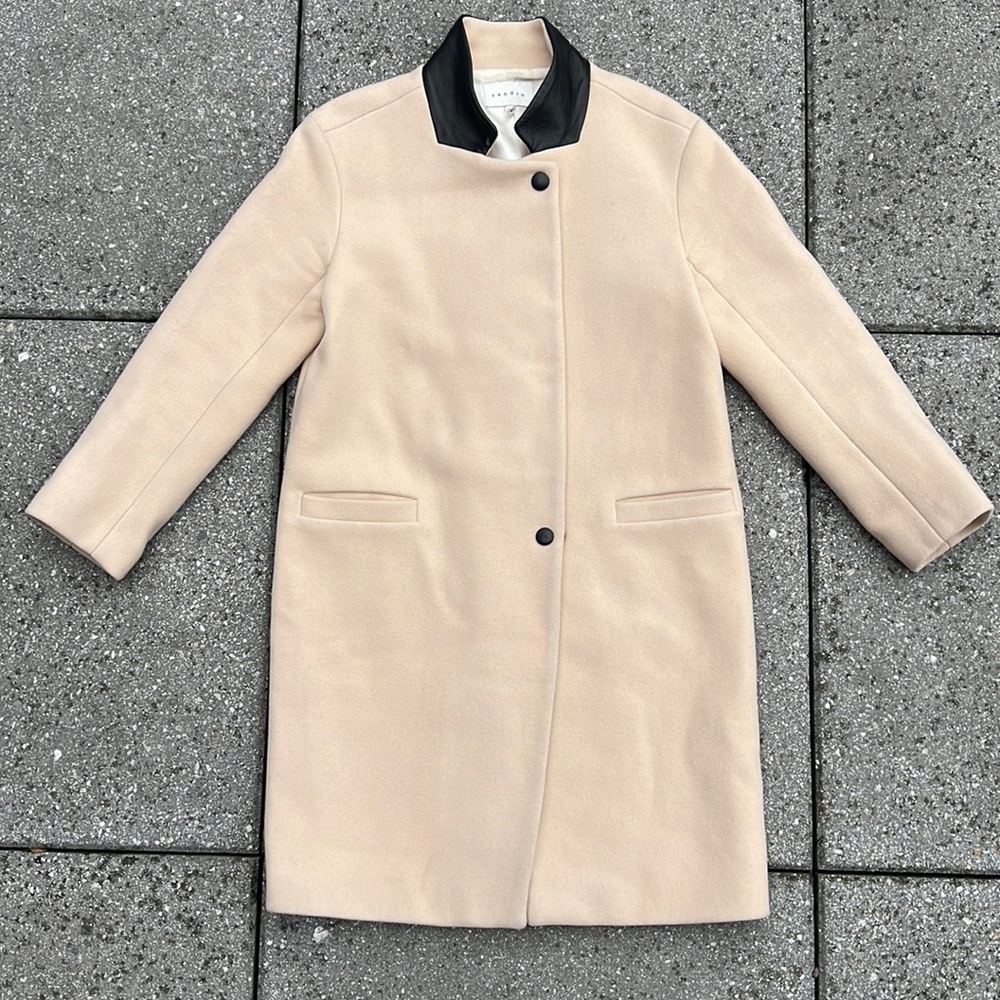 Sandro Classic Oversize Fit Stand Collar Woolen Long Coat